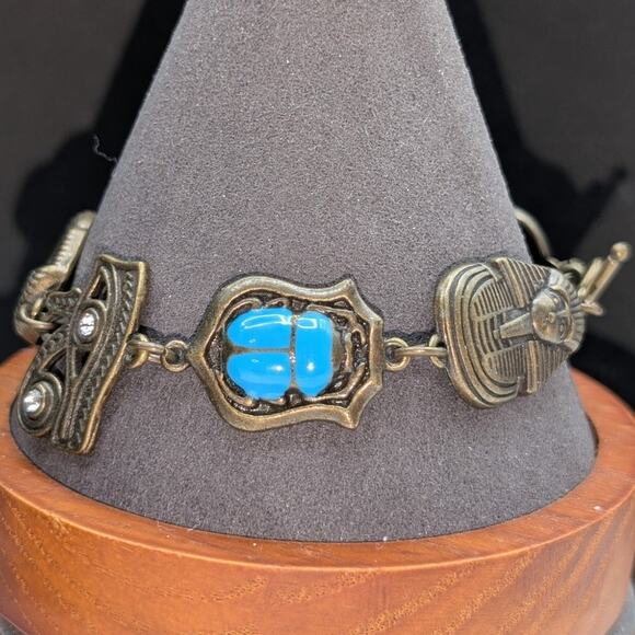 Egyptian Scarab King Tut Bronze Metal Prosperity Toggle Clasp Bracelet - Picture 5 of 5